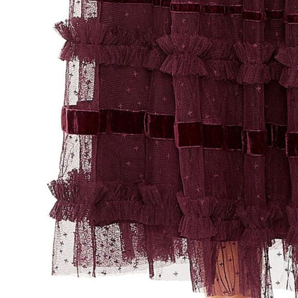 Mac Duggal 8054 Size 10 Amethyst Ruffle Tulle Cap Sleeve Tiered Party Midi Dress - Picture 5 of 11